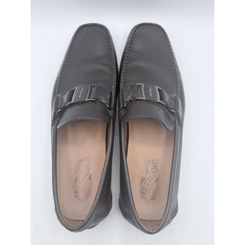 Salvatore Ferragamo Sardegna Brown Pebbled‎ Leather Driving Loafers Men's 10.5 D